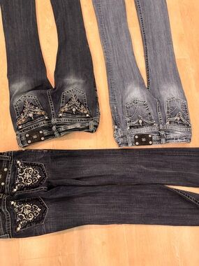 Miss Me Boot Cut Jeans Trio in Dark Indigo, Medium Wash and Light Wash